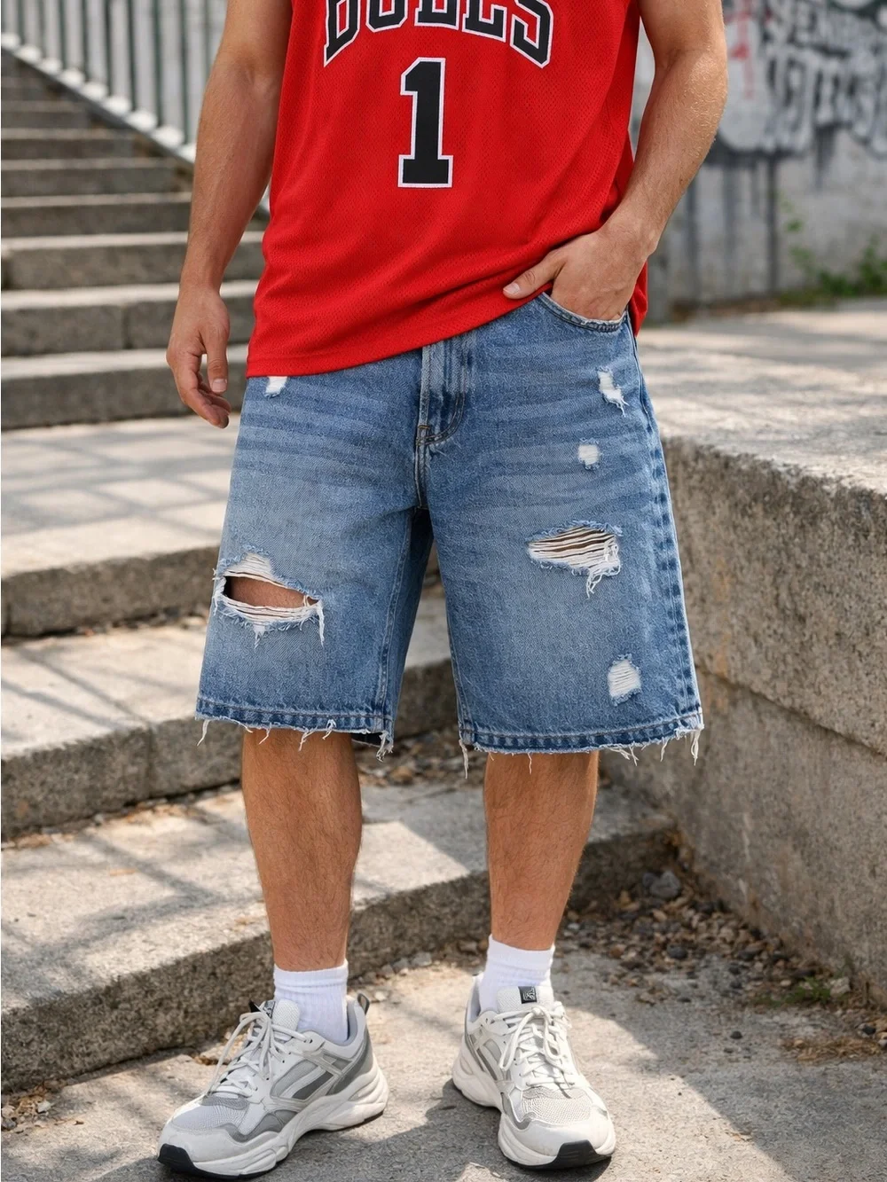 Zara Baggy Distressed Denim Jorts Light Wash Y2K Skater Shorts Size 31